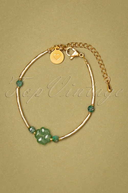 Urban Hippies - Lucky Clover Tube Bracelet in Gold and Jade