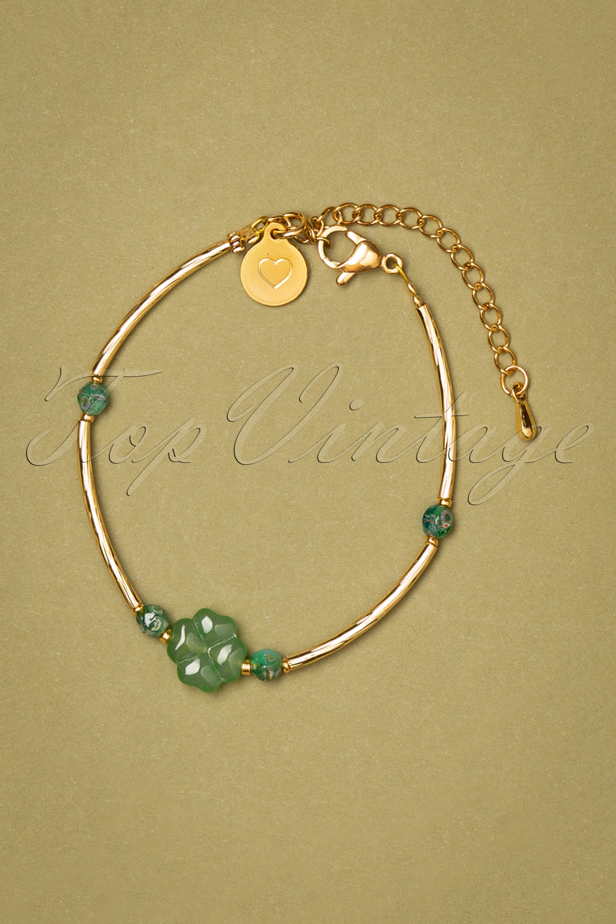 Urban Hippies - Lucky Clover Tube armband in goud en jade