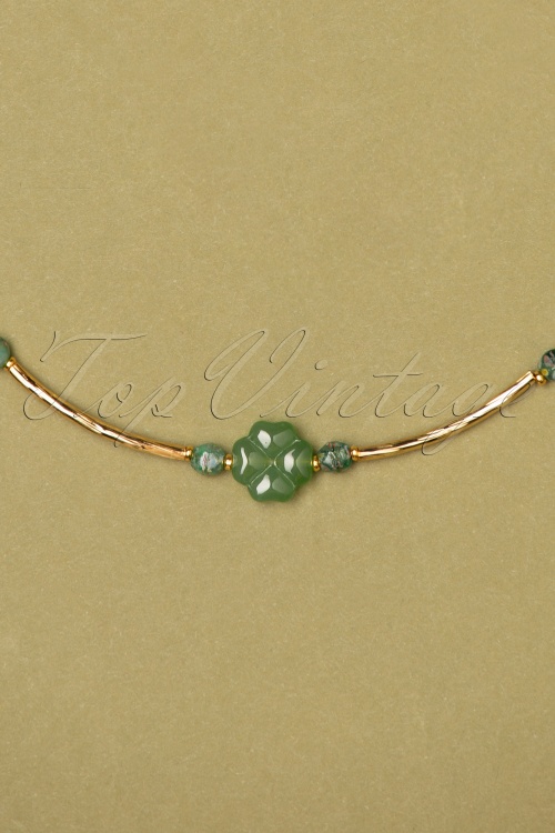 Urban Hippies - Lucky Clover Tube Necklace in Gold and Jade 2