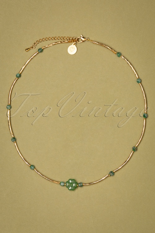 Urban Hippies - Lucky Clover Tube Necklace in Gold and Jade