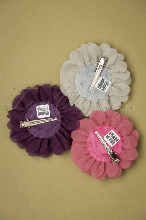 Urban Hippies - 70s Hair Flowers Set in Grey, Rouge and Plum 2
