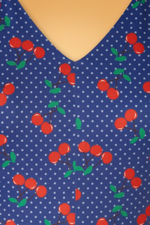 Topvintage Boutique Collection - Topvintage exclusive ~ Olivia Cherry Dots Short Sleeve Pencil Dress Années 50 en Bleu Marine 5