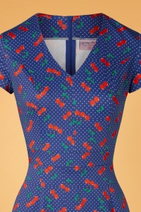Topvintage Boutique Collection - Topvintage exclusive ~ Olivia Cherry Dots penciljurk met korte mouwen in marineblauw 4