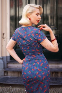 Topvintage Boutique Collection - Topvintage exclusive ~ 50s Olivia Cherry Dots Short Sleeve Pencil Dress in Navy 2
