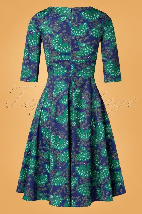 Topvintage Boutique Collection - TopVintage exclusive ~ Amelia Peacock Long Sleeve Swing Dress Années 50 en Bleu Marine 7