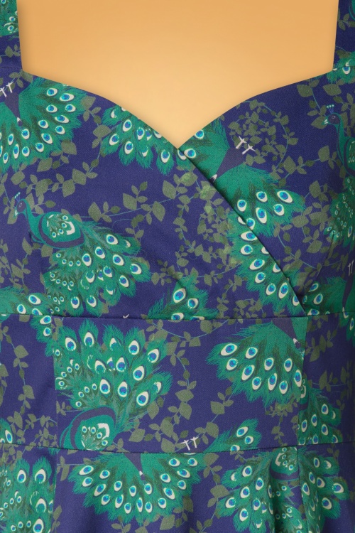 Topvintage Boutique Collection - TopVintage exclusive ~ Amelia Peacock Long Sleeve Swing Dress Années 50 en Bleu Marine 6