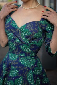 Topvintage Boutique Collection - Topvintage exclusive ~ Amelia Peacock swing jurk met lange mouwen in marineblauw 2