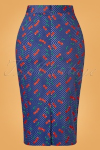 Topvintage Boutique Collection - Topvintage exclusive ~ Adriana Cherry Dots pencilrok in marineblauw 5