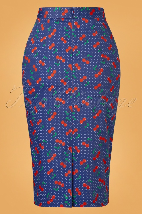 Topvintage Boutique Collection - Topvintage exclusive ~ Adriana Cherry Dots Pencil Skirt Années 50 en Bleu Marine 5