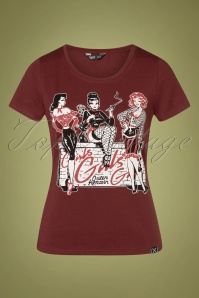 Queen Kerosin - Girls Girls Girls T-Shirt Années 50 en Terra Cotta