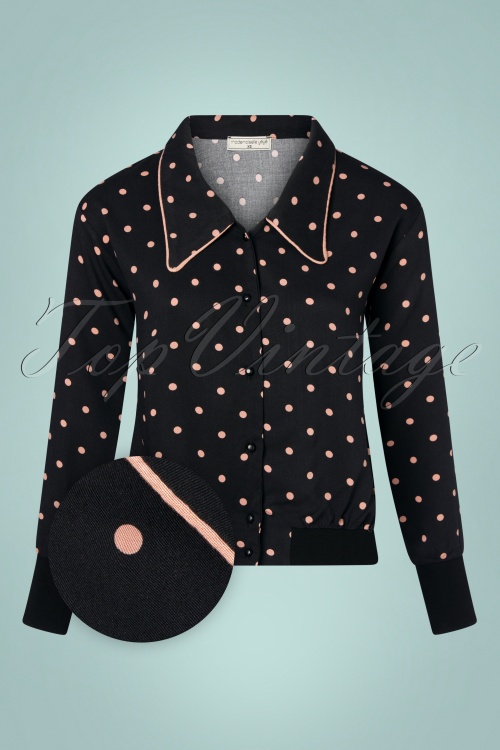 Mademoiselle YéYé - 60s Welcome Beauty Polka Dots Blouse in Black