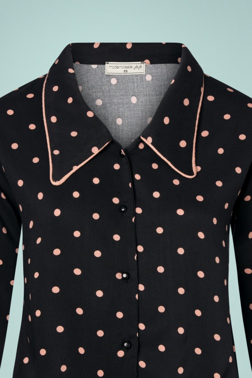 Mademoiselle YéYé - 60s Welcome Beauty Polka Dots Blouse in Black 4