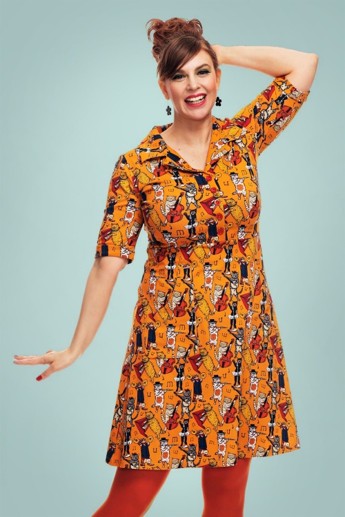 Cissi och Selma - 60s Monica Jazzkatt Dress in Orange 2