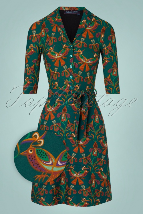 Bakery Ladies - 60s Flora Polo Dress in Pine Green
