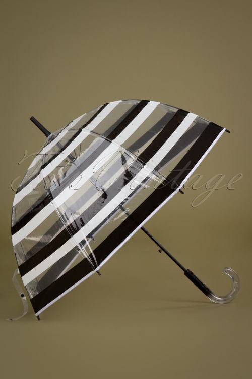 So Rainy - Rayures Transparent Dome Umbrella in Black and White