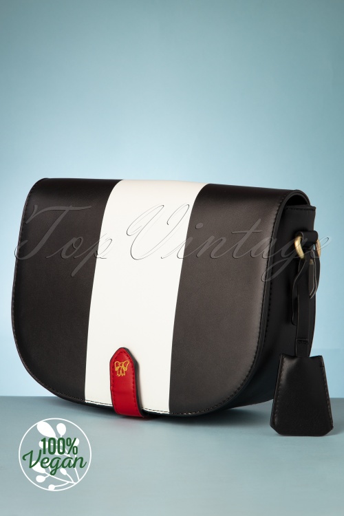 Lola Ramona - 50s Debbie Parallel Vegan Handbag in Black and White 3