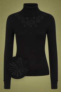 Bright and Beautiful - Quincy Turtleneck Knitted Top Années 70 en Noir