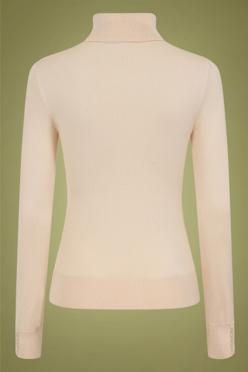 Bright and Beautiful - Quincy Turtleneck Knitted Top Années 70 en Crème 2