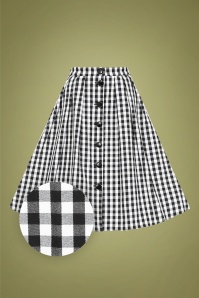 Collectif Clothing - 50s Josualda Gingham Swing Skirt in Black and White 2