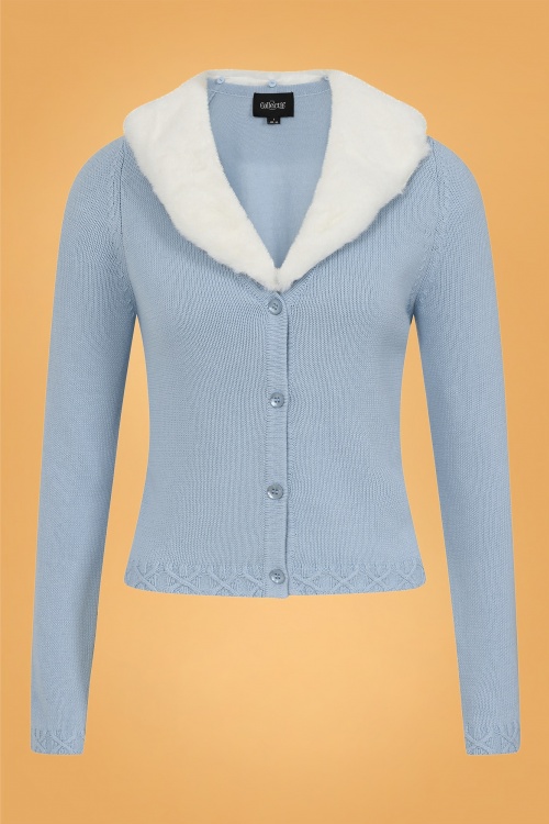 Collectif Clothing - 50s Fleur Faux Fur Cardigan in Blue