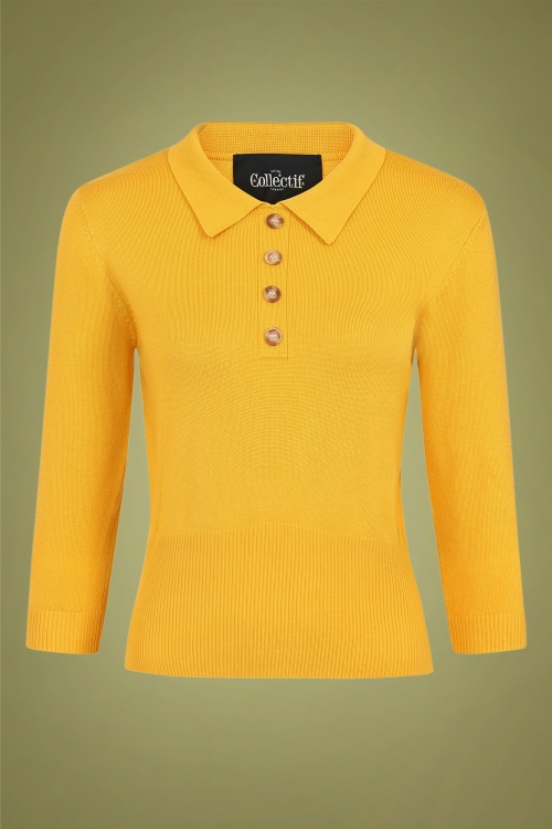 Collectif Clothing - 60s Maya Polo Top in Mustard