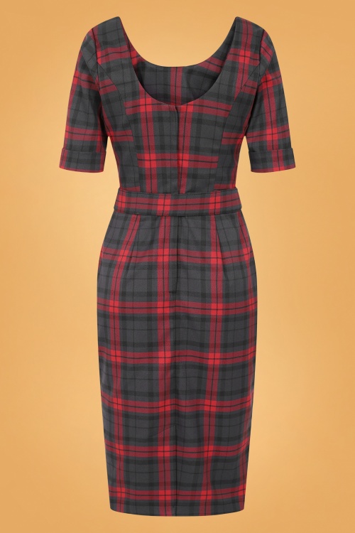 Collectif Clothing - 50s June Smoky Check Pencil Dress in Charcoal 4