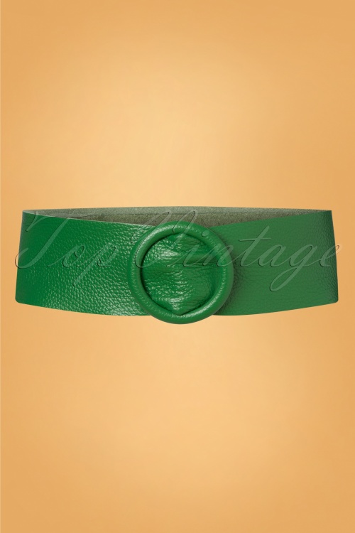 20to - Leather Belt Années 60 en Vert Émeraude