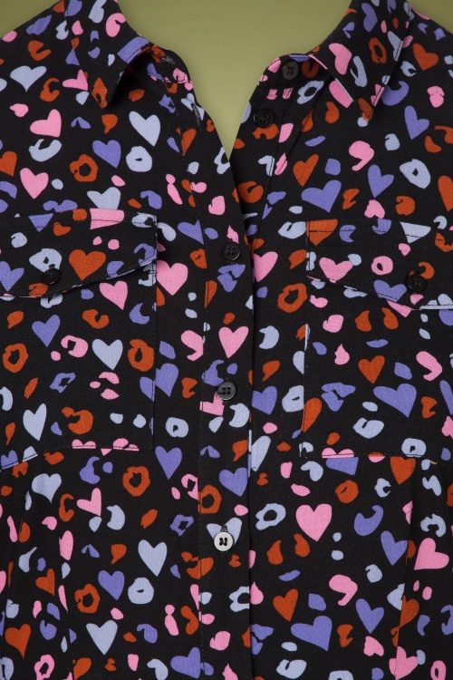 Sugarhill Brighton - Paola Leopard Love Midi Shirt Dress Années 60 en Noir 4