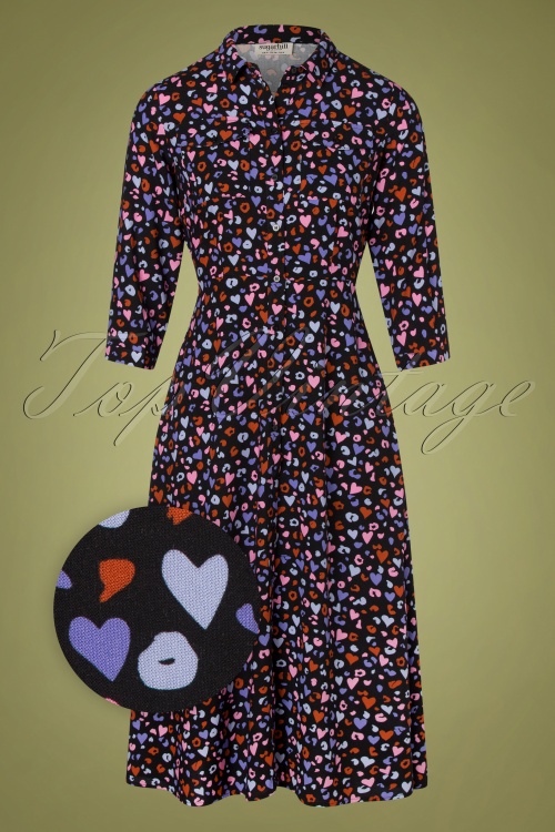 Sugarhill Brighton - Paola Leopard Love Midi Shirt Dress Années 60 en Noir