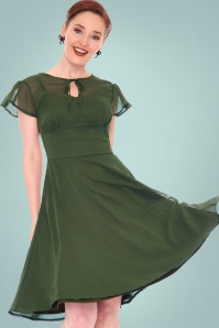 Vixen - Peppa Flare Dress Années 50 en Vert Olive