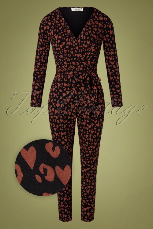 Sugarhill Brighton - 70s Xena Jersey Leopard Love Jumpsuit in Black and Brown