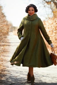 Miss Candyfloss - Lyla Asparagus Wool Blend Coat Années 60 en Olive