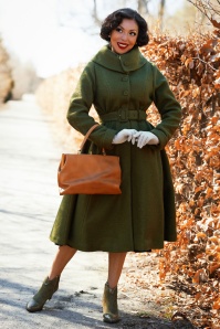 Miss Candyfloss - Lyla Asparagus Wool Blend Coat Années 60 en Olive 2