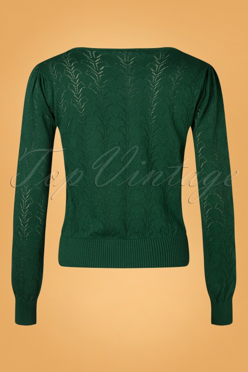 Topvintage Boutique Collection - Bella Long Sleeve Pullover Années 50 en Vert Foncé 5