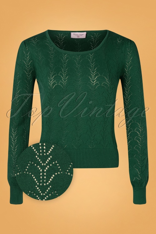 Topvintage Boutique Collection - Bella Long Sleeve Pullover Années 50 en Vert Foncé 3