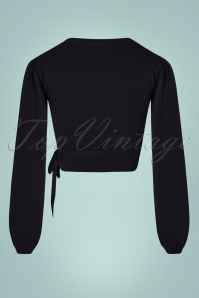 Topvintage Boutique Collection - 50s Poppy Wrapover Long Sleeve Top in Black 5