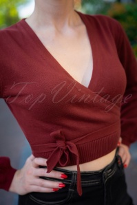 Topvintage Boutique Collection - Poppy Wrapover top met lange mouwen in Fired Brick 2