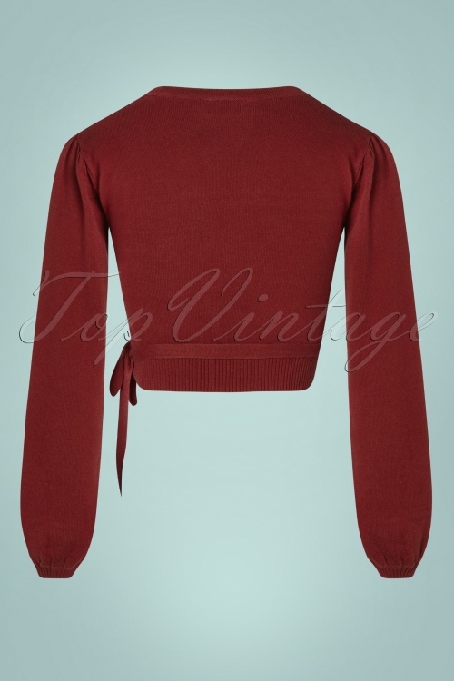 Topvintage Boutique Collection - Poppy Wrapover Long Sleeve Top Années 50 en Brique Cuite 5