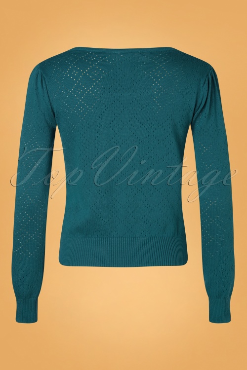 Topvintage Boutique Collection - 50s Bella Long Sleeve Pullover in Teal Blue 5