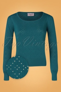 Topvintage Boutique Collection - Bella Long Sleeve Pullover Années 50 en Bleu Sarcelle 3