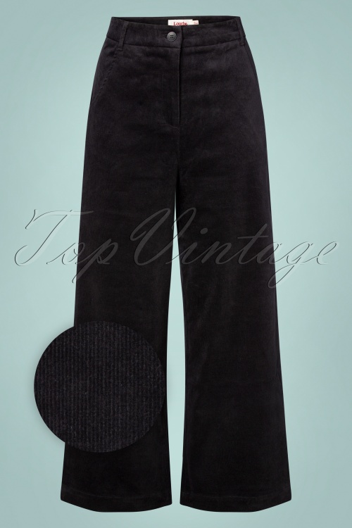 Louche - 70s Tim Cord Straight Leg Trousers in Black