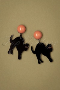 Collectif Clothing - Scaredy Cat Earrings Années 50 en Noir et Orange