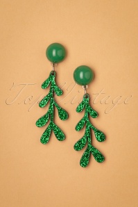 Collectif Clothing - Mistletoe Earrings Années 50 en vert