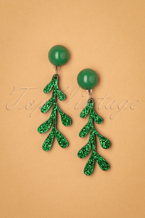 Collectif Clothing - 50s Mistletoe Earrings in Green
