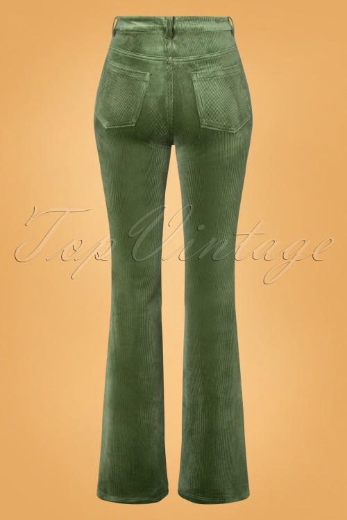 Traffic People - 70s Charade Flare Trousers in Green 3