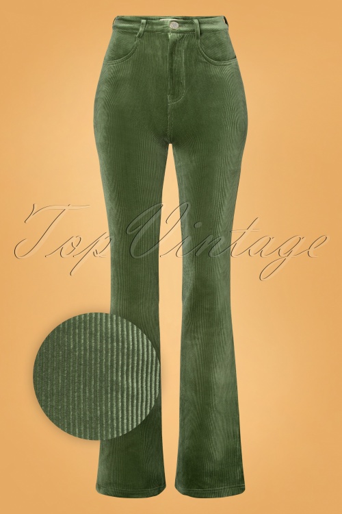 Traffic People - Charade Flare Trousers Années 70 en Vert 2