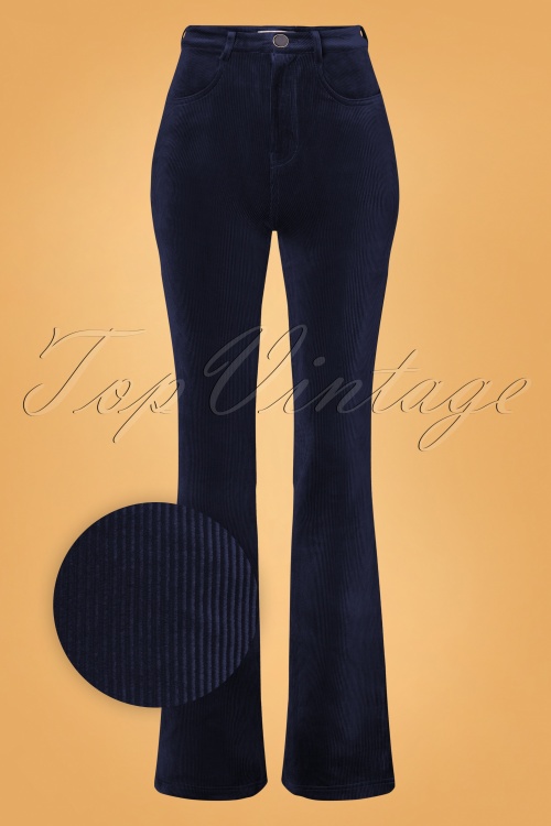 Traffic People - Charade Flare Trousers Années 70 en Bleu Marine 2