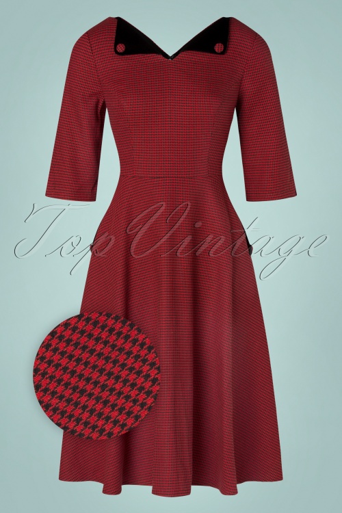 Banned Retro - 40s Regal Houndstooth Swing Dress in Red