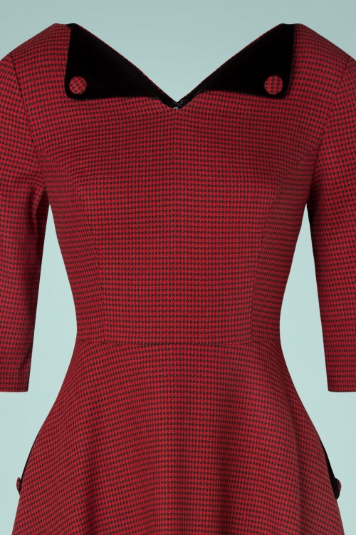Banned Retro - 40s Regal Houndstooth Swing Dress in Red 4