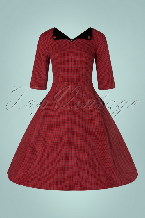 Banned Retro - 40s Regal Houndstooth Swing Dress in Red 2